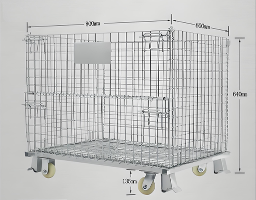 Cage di stoccaggio a maglia di filo pieghevole con superficie galvanizzata immersa a caldo